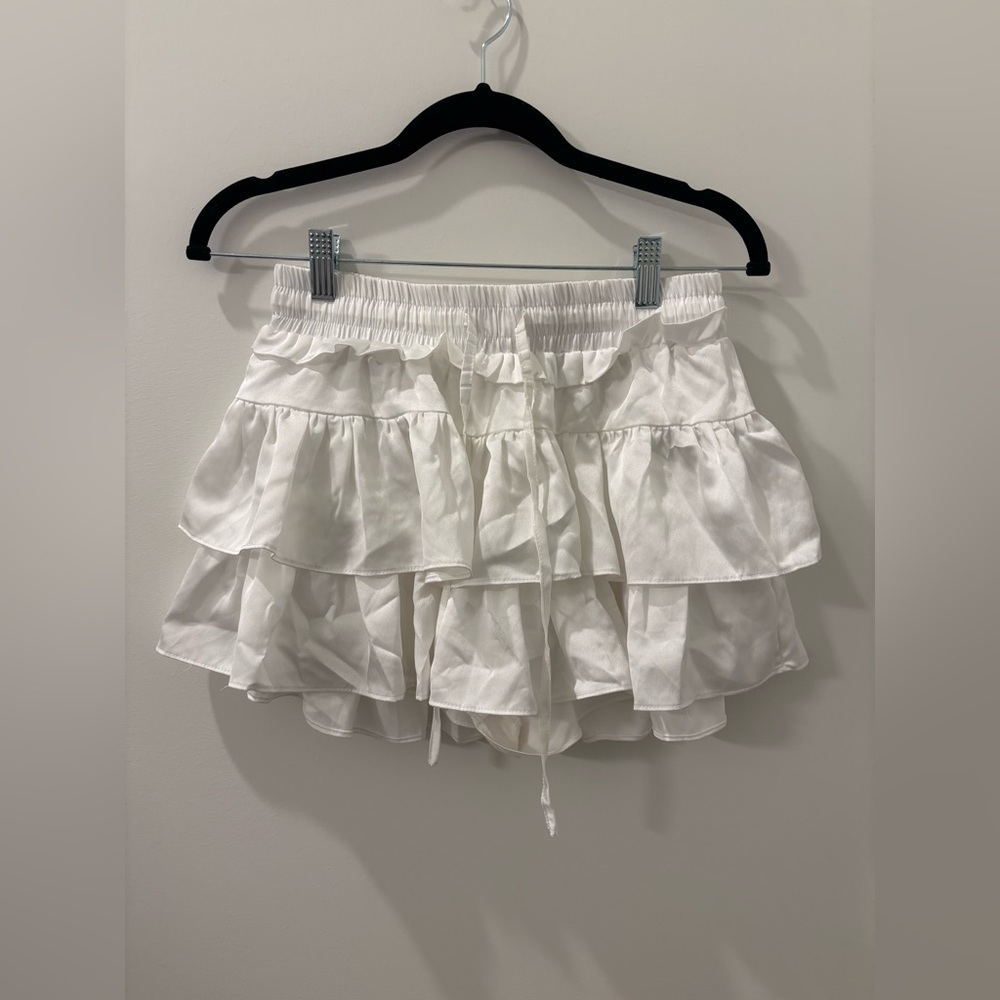 Girls White Ruffle Tiered Shorts